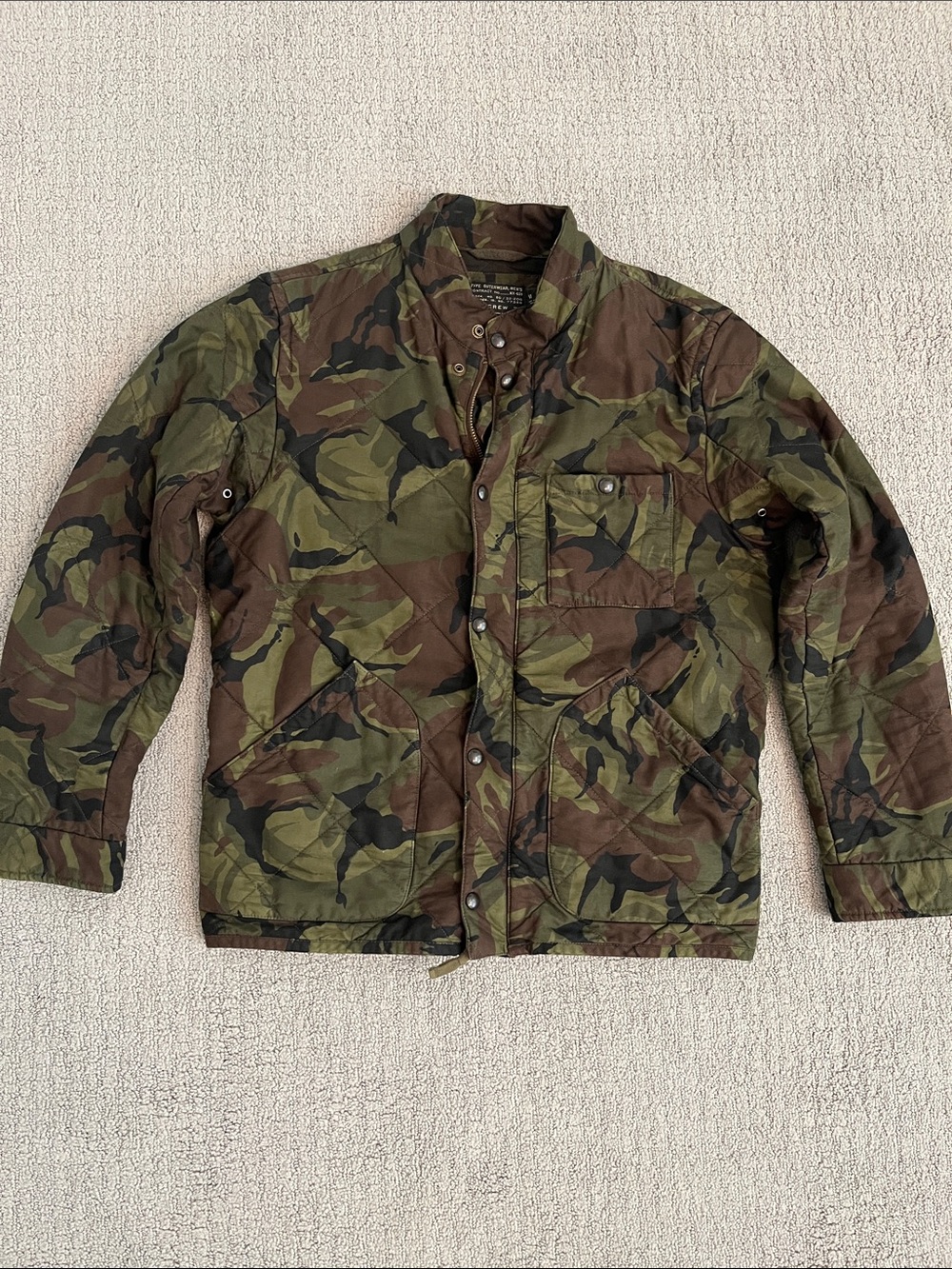 J Crew Men's Camouflage Quilted Jacket - Olive/Brown